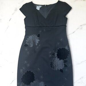 Maggy London Black Embellished Cap Sleeve V-Neck Midi Cocktail Dress Size 8